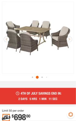 Shop Hampton Bay. Brooke Mill Brown Metal 7-Piece Wicker Outdoor Dining Set with CushionGuard Putty Tan Cushions