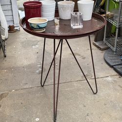 Mid-Century Modern Metal Planter Table w/ Hairpin Legs – 30” Tall Tray Top Plant Stand – Rustic Garden Patio Display  ⸻  Description  Mid-century mode