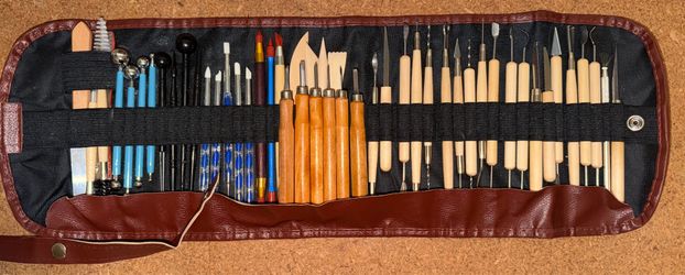 Pottery & Clay Sculpting Tool Set with Roll-Up Storage Case – 40+ Pieces