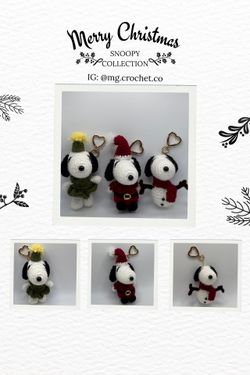 Crochet Christmas Snoopy Keychain 