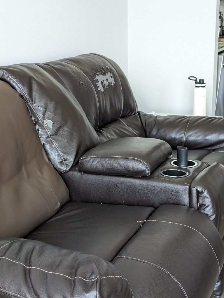 Recliner Old Leather Sofa- FREE