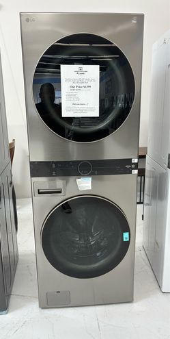 SPEND LESS SAVE MORE on the LG WashTower Stacked SMART Laundry Center 4.5 Cu Ft Front Load Washer & 7.4 Cu Ft Gas Dryer in Graphite Steel Gray