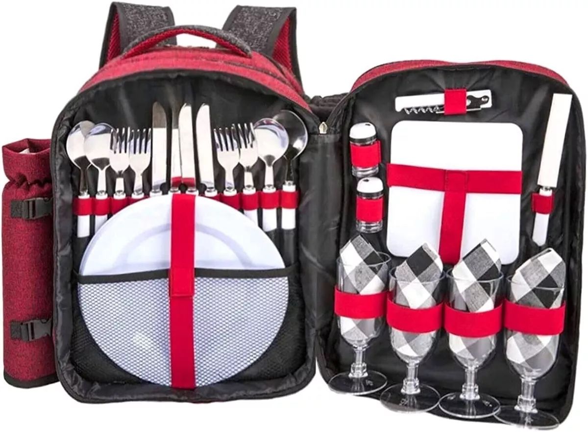 Picnic Backpack Set for 4 Persons with Insulated Cooler Compartment by Arkmiido