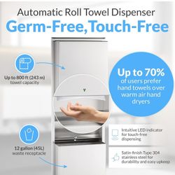 Paper Towel Dispenser commercial-grade automatic touch free stainless steel +12 gal. Receptacle  