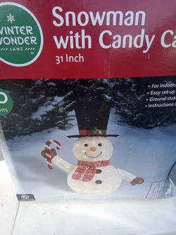 Snowman with candy cane 31 inch