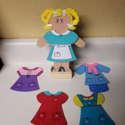 Wooden Magnetic Dress Up Doll With 5 Wooden Outfits 