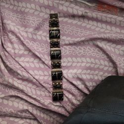 Vintage Aztec Mexican Silver Onyx Bracelet 