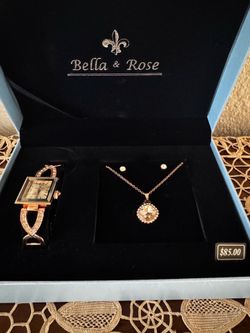 Bella & Rose Jewelry Gift Set with Watch, Necklace, and Earrings