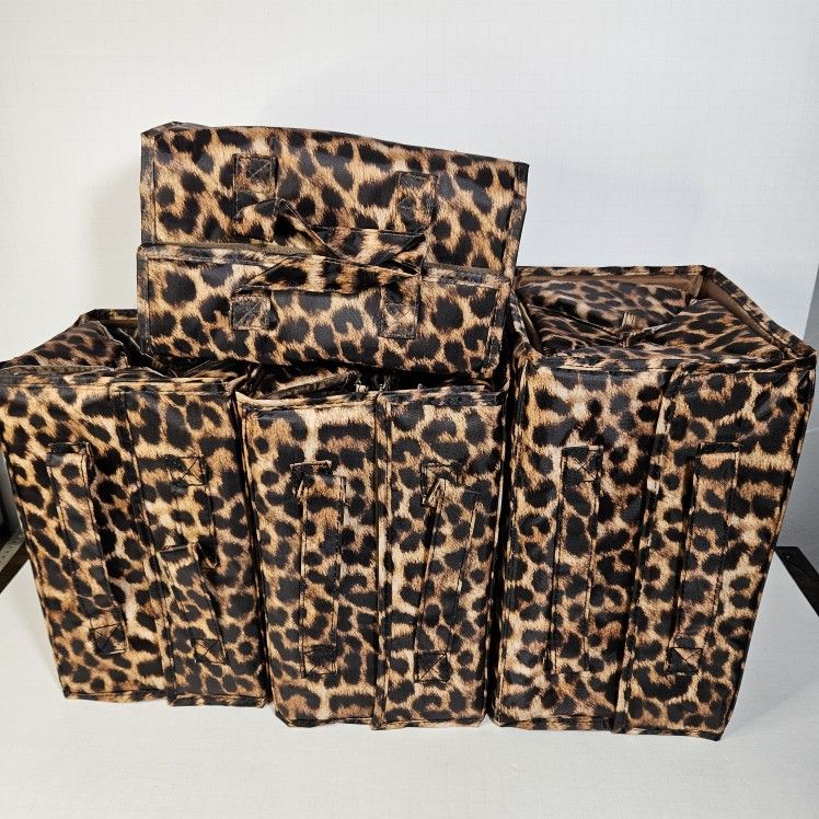 Joy Mangano Better Beauty Case Set 4 Roll Up Travel Bags Leopard Print Organizer