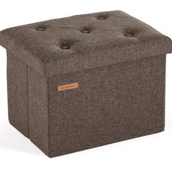 Ottoman with Storage Foot Rest Stool, Small Folding Footrest, Tufted Square Cube Seat for Living Room, Bedroom, Dorm, 12.2" x 16.5"x 12.2", Linen Espr