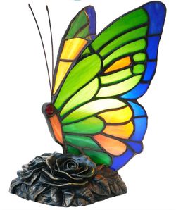 Tiffany Style Blue Green Butterfly Nightstand
