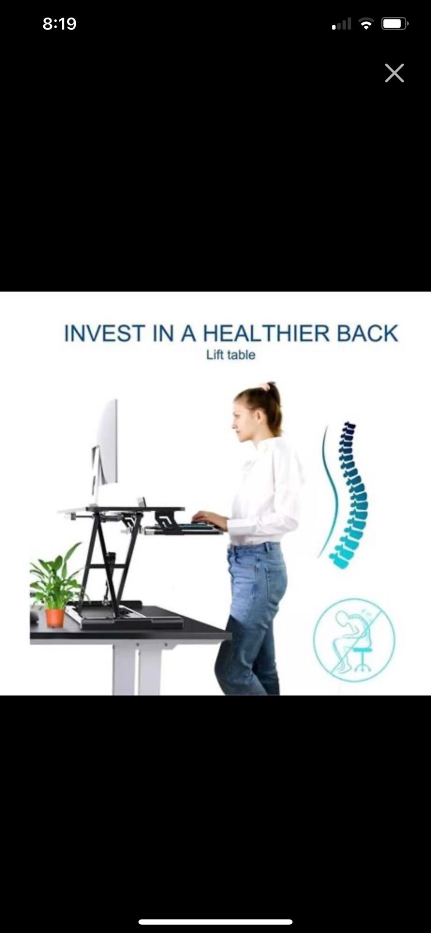 NIB SMUGDESK ADJUSTABLE STANDING PC DESK (D-66HL-36IN-BK)