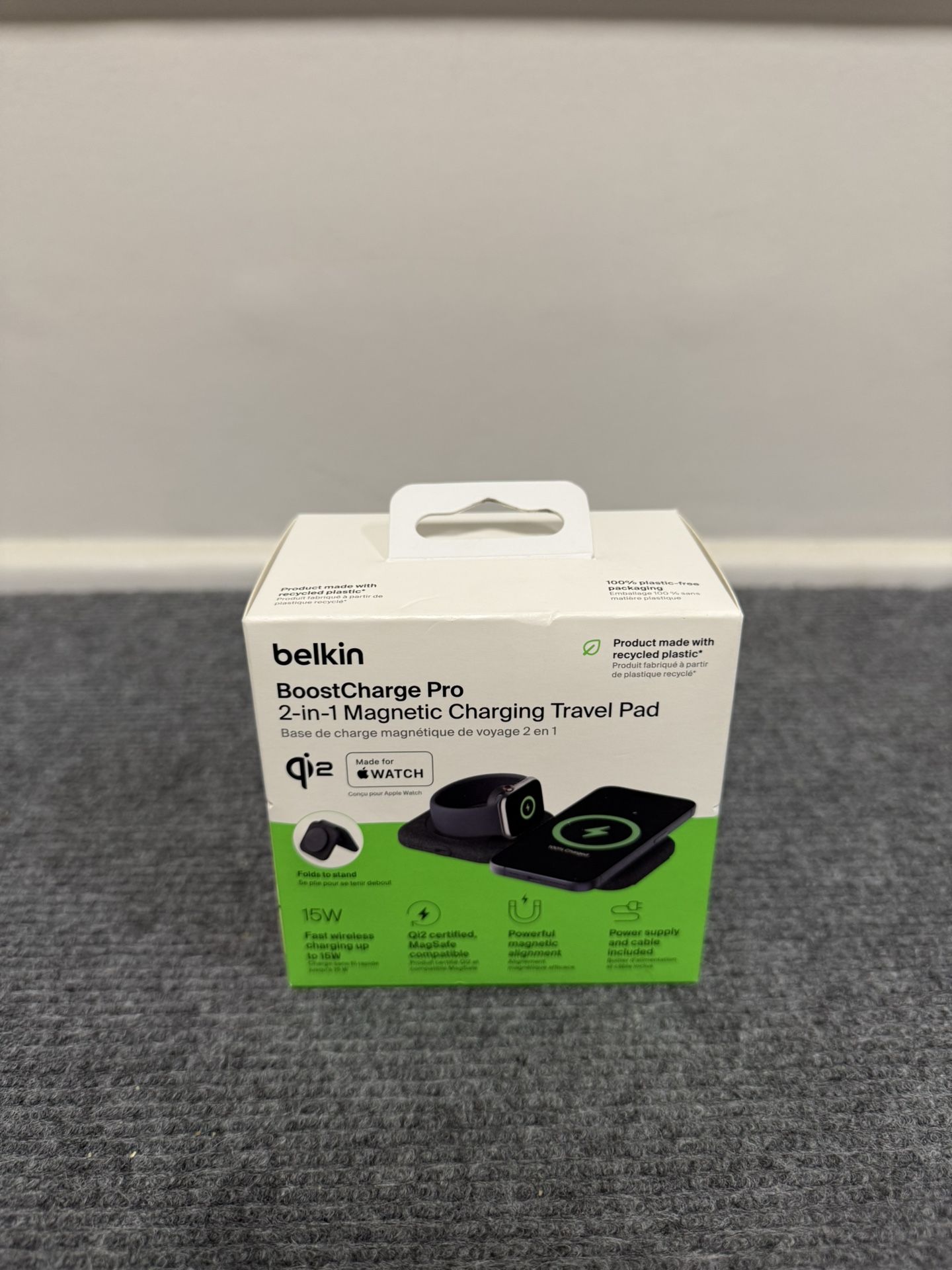 Belkin Qi2 2-in-1 Travel Pad – Black (New, Sealed)