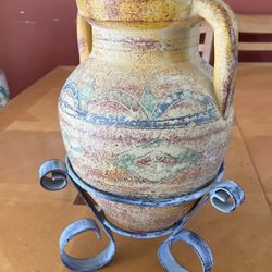 Vintage Cone Pot Clay Pottery With Stand