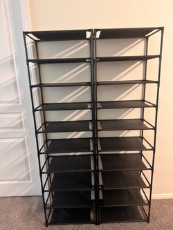 2 Adjustable Stackable 10-Tier Shoe Racks – Black Storage Shelves