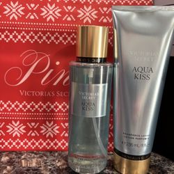 NEW VICTORIAS SECRET PINK AQUA KISS FINE FRAGRANCE MIST AND LOTION SET $15!!!