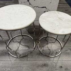 NEW Pair of Elegant Designer Marble Top Side End Tables