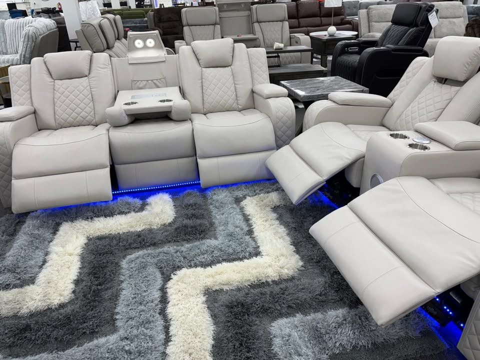 Brand New Power Recliner Sofa or Loveseat w/Adjustable headrest, LED lights & Bluetooth speakers