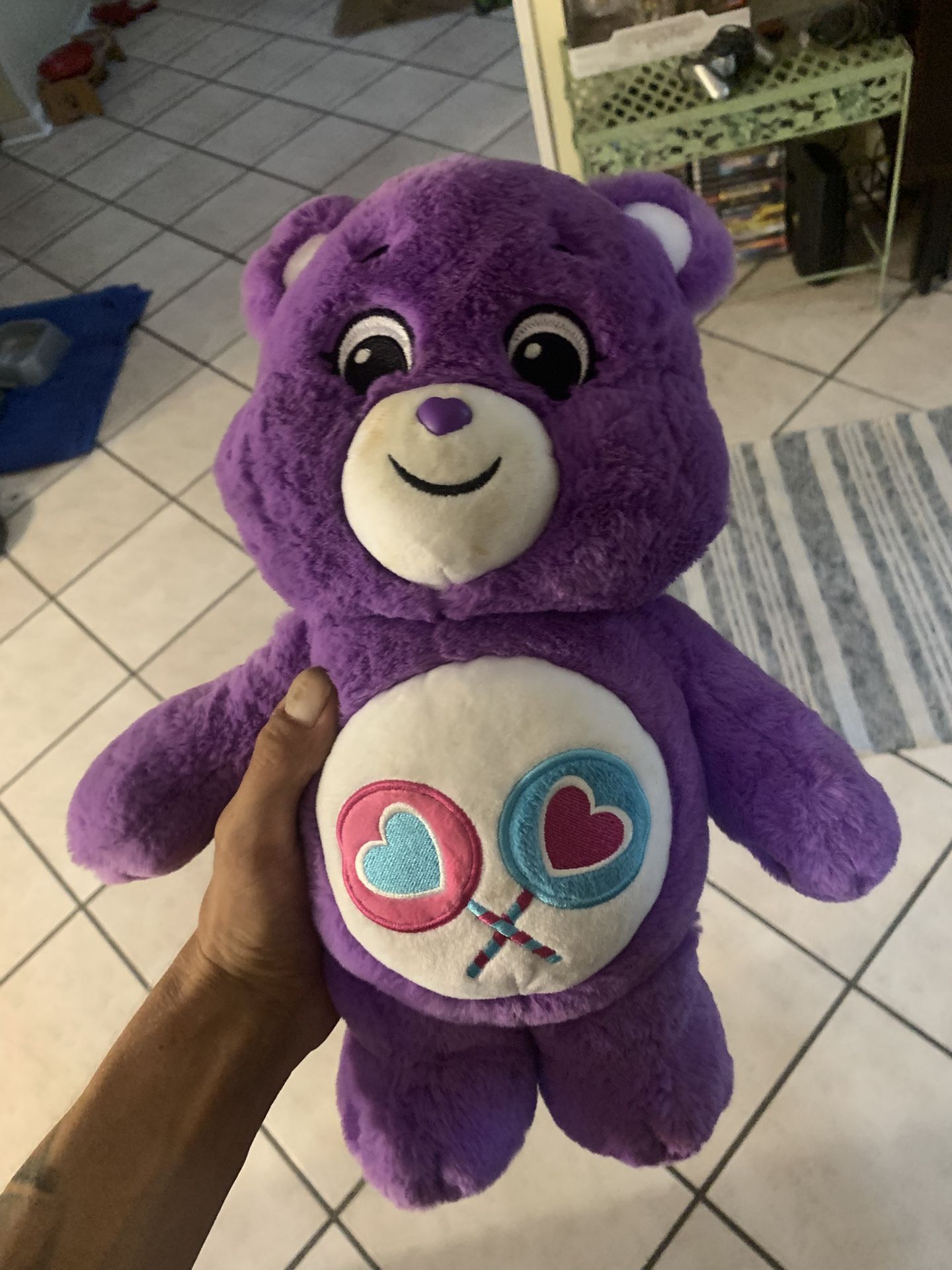 Care Bear Share Bear Purple 13” Plush 2021 Lollipop Candy Stuffed Toy Good Condition