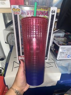 Watermelon Pink and Indigo Blue Ombre Grid Tumbler Cup Venti 24Oz