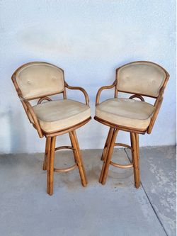Vintage Bamboo/Rattan Swivel Counter Stools - Set of 2
