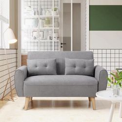 New 47 Inch Small Modern Loveseat Mid-Century Fabric, 2 Seater Sofa with Back Cushions and Tapered Wood Legs for Living Room, Bedroom and Small Space 