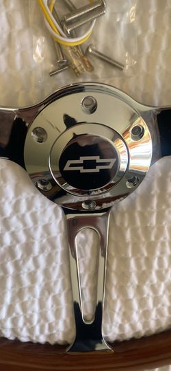 15 Inch Real Wood Wheel With Laser Engraved Chevy Bow tie Logo Horn Button