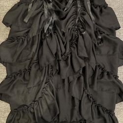 Black Ruffled Mid To Long Skirt 