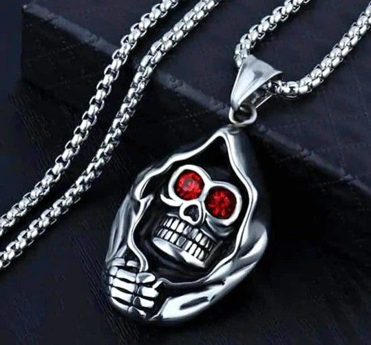 Mens Biker Skull Pendant Necklace Men Stainless Steel Chain Punk Gothic USA