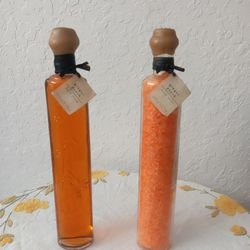 Brand New ginger peach bath salts and foam In Bamboo Design Bottles. 