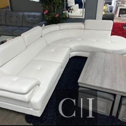 New White Curvy Sectional Sofa Couch 