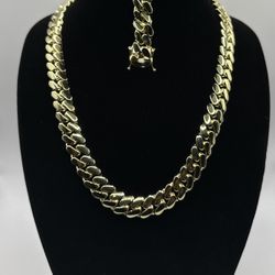 15mm Handmade Cuban Link Chain And Bracelet Set 