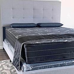 Brand New King Size Grey Tuffed Bed Frame With New Mattress Set/Fast Delivery 