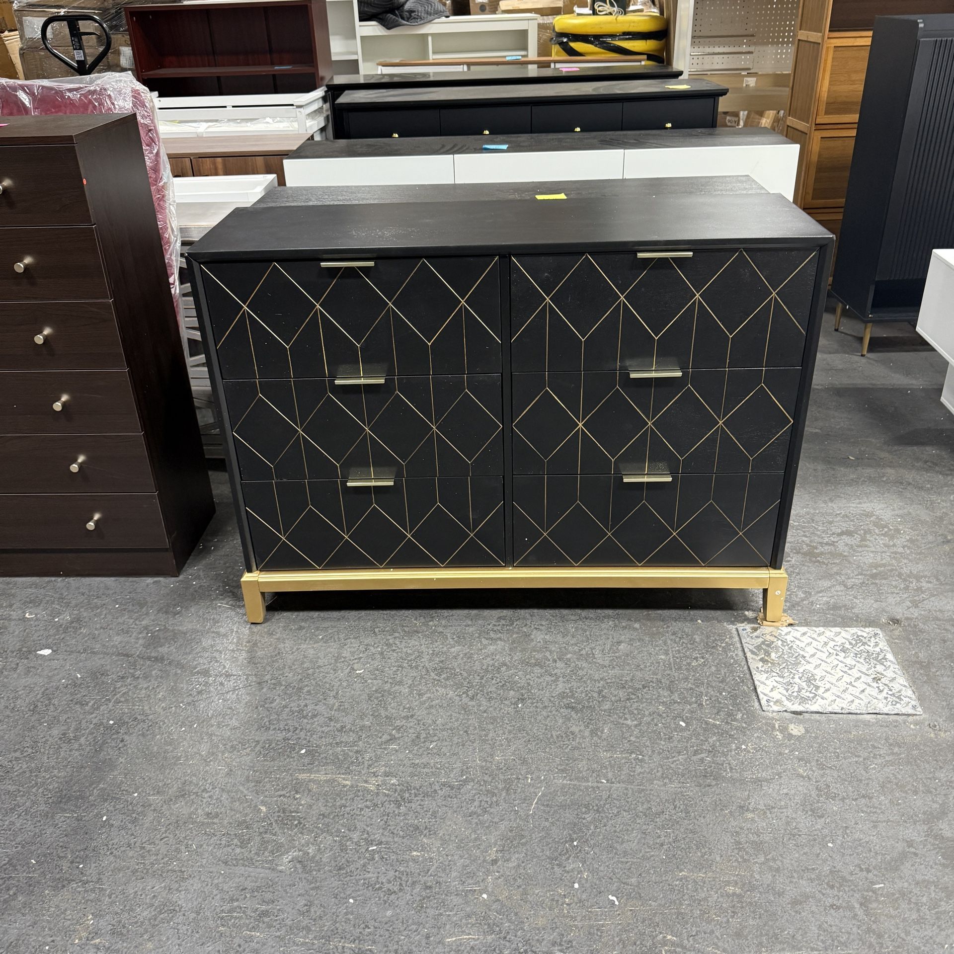 HLR Modern 6 Drawers Dresser, Black Wood Dresser for Bedroom Wide Chest of Drawers, Storage Double Dressers Organizer for Bedroom, Living Room, YJJ230