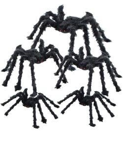 5pcs Halloween Spider Set: Giant Hairy Spider with Red Eyes, Bendable Legs