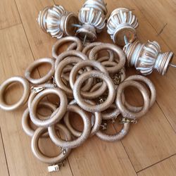 28 Curtain End Caps & Rings Wood Gold White 