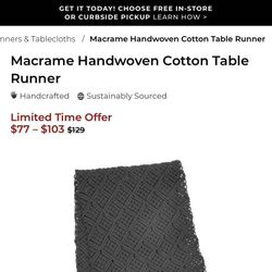 Pottery Barn Macrame Runner- Brand New!