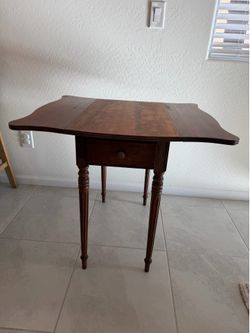 Vintage Solid Wood Drop-Leaf Side Table antique