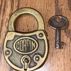 Vintage Brass Corbin Padlock w/Key Mechanical Lock Mechanism Security Tool