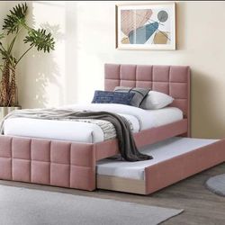 Twin Twin Size Tufted Trundle Bed With Ortho Mattress Included