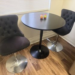 Velvet Bar Stools With Adjustable Dining Table 