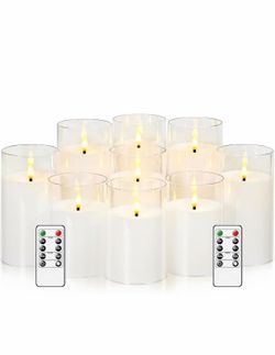 Flickering Flameless Candles Battery Operated with Remote and 2/4/6/8 H Timer Acrylic Led Pillar Candles Pack of 9 (D 3" xH 4" 5" 6") with Realistic 3