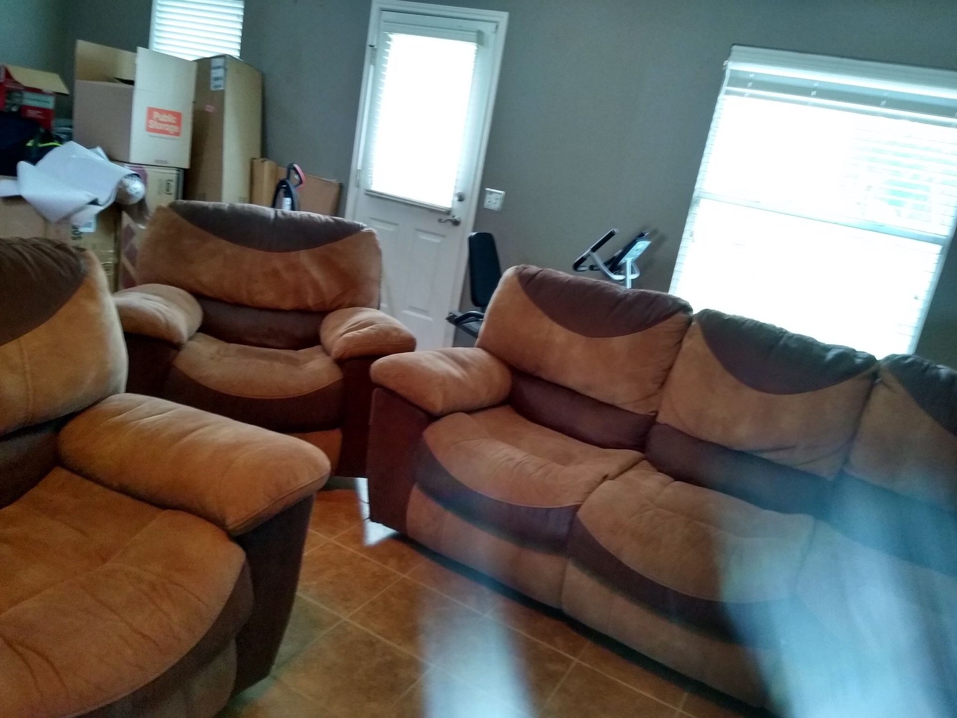 Reclining Couch, loveseat, Lazy boy and end tables