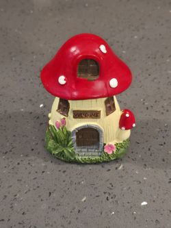 Red Mushroom House Figurine- Home/Garden Decor