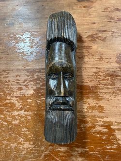 Vintage Hand Carved Wood African Style Face Mask Sculpture – Folk Art