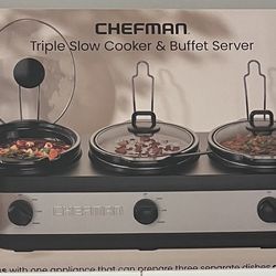 Chefman Stainless Steel Triple Slow Cooker & Buffet Server