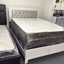 White Queen Bed Was 800 And Now It’s 399. It Also Has Led Lights In The Headboard.