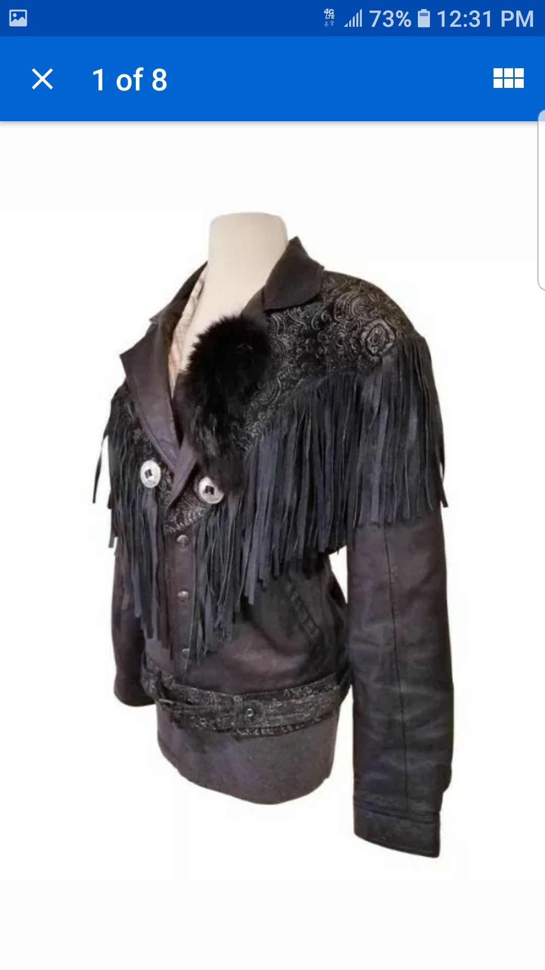 60'S VINTAGE ROCKEY LEATHER FRINGES WESTERN WOMAN PAISLEY  MOTORCYCLE JACKET XL