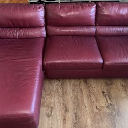 Vintage Red Leather Sectional Couch – 9ft x 5ft L-Shape – $500 OBO