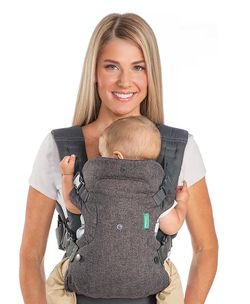 Infantino Flip 4-in-1 Baby Carrier Convertible Ergonomic, Gray Adjustable Fit, Enhanced Lumbar Support, Ergonomic Hands-Free Parenting, Registry Gift,